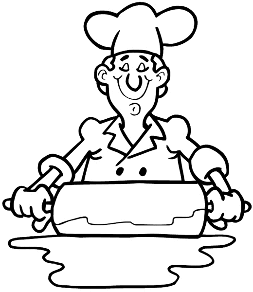 Smiling baker rolling dough vinyl sticker. Customize on line.      Bakers  007-0155  